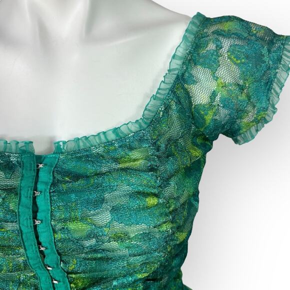 Vintage y2k Whimsigoth Fairygrunge Corset Top Medium Green Lace Fairy Coquette - Picture 4 of 13